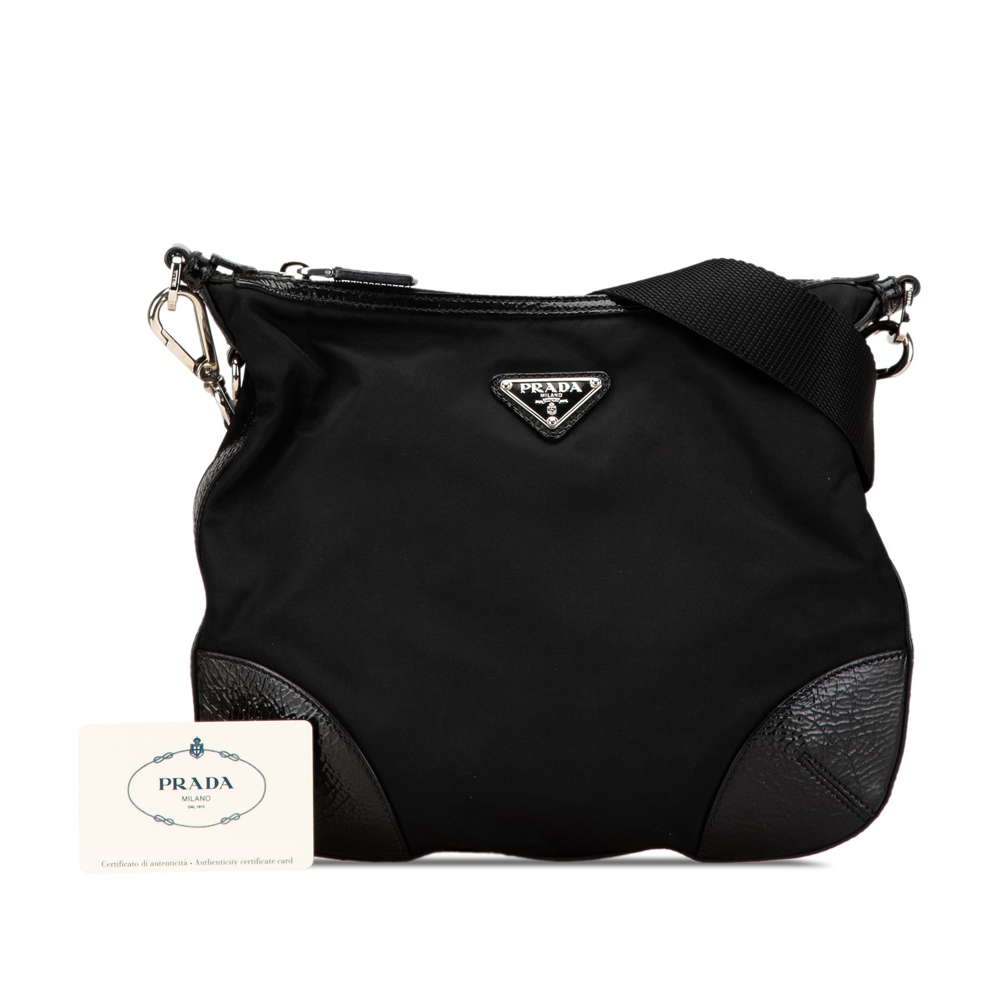 Prada Vitello Trimmed Tessuto Zip Top Crossbody