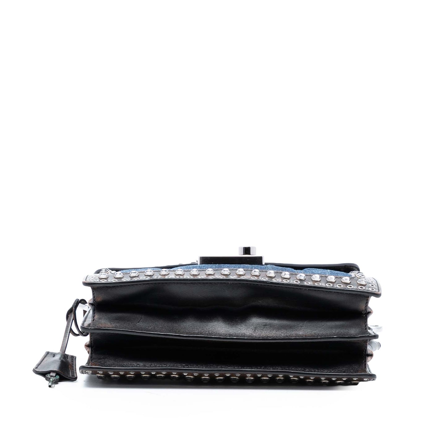 Prada Studded Denim Sound Lock Crossbody