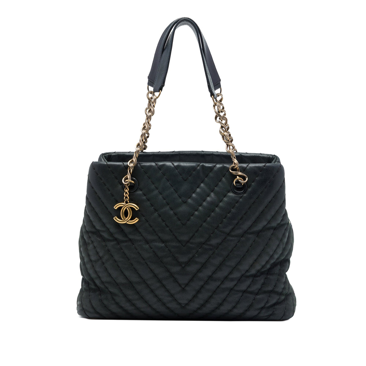 Chanel Large Chevron Surpique Iridescent Calfskin Tote — Black