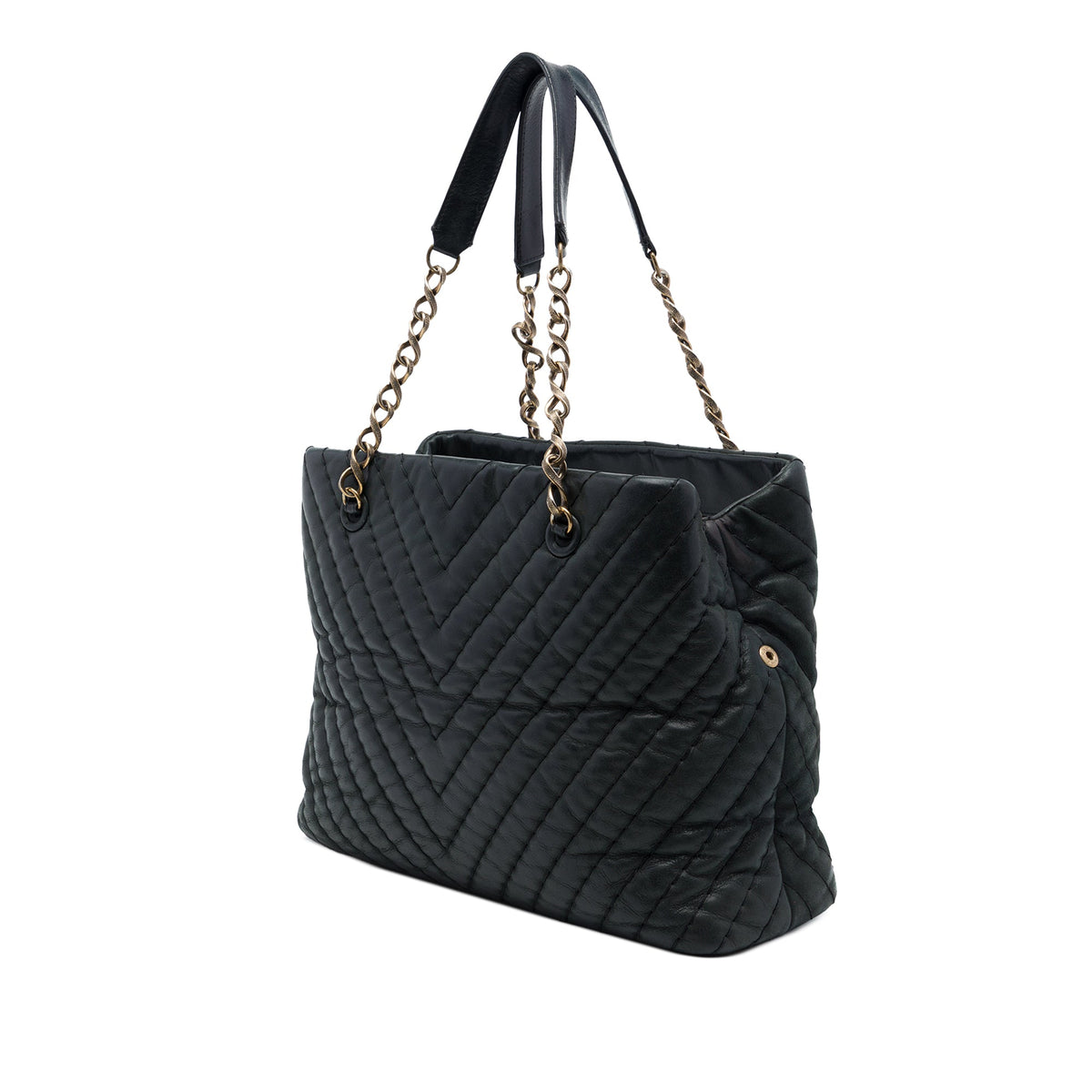 Chanel Large Chevron Surpique Iridescent Calfskin Tote — Black