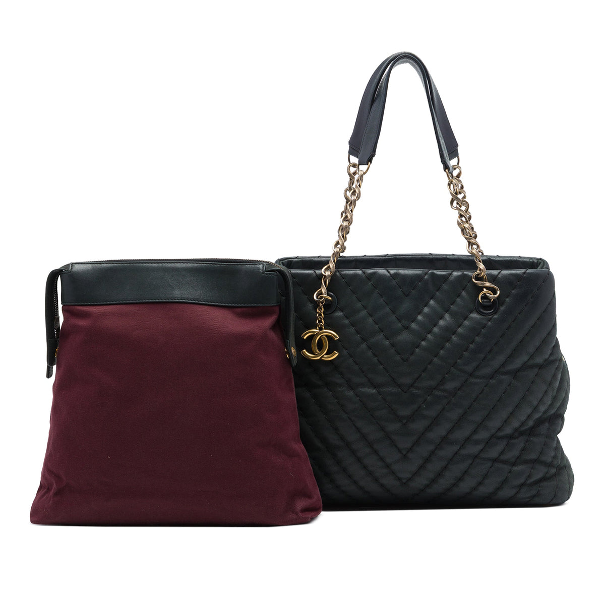 Chanel Large Chevron Surpique Iridescent Calfskin Tote — Black