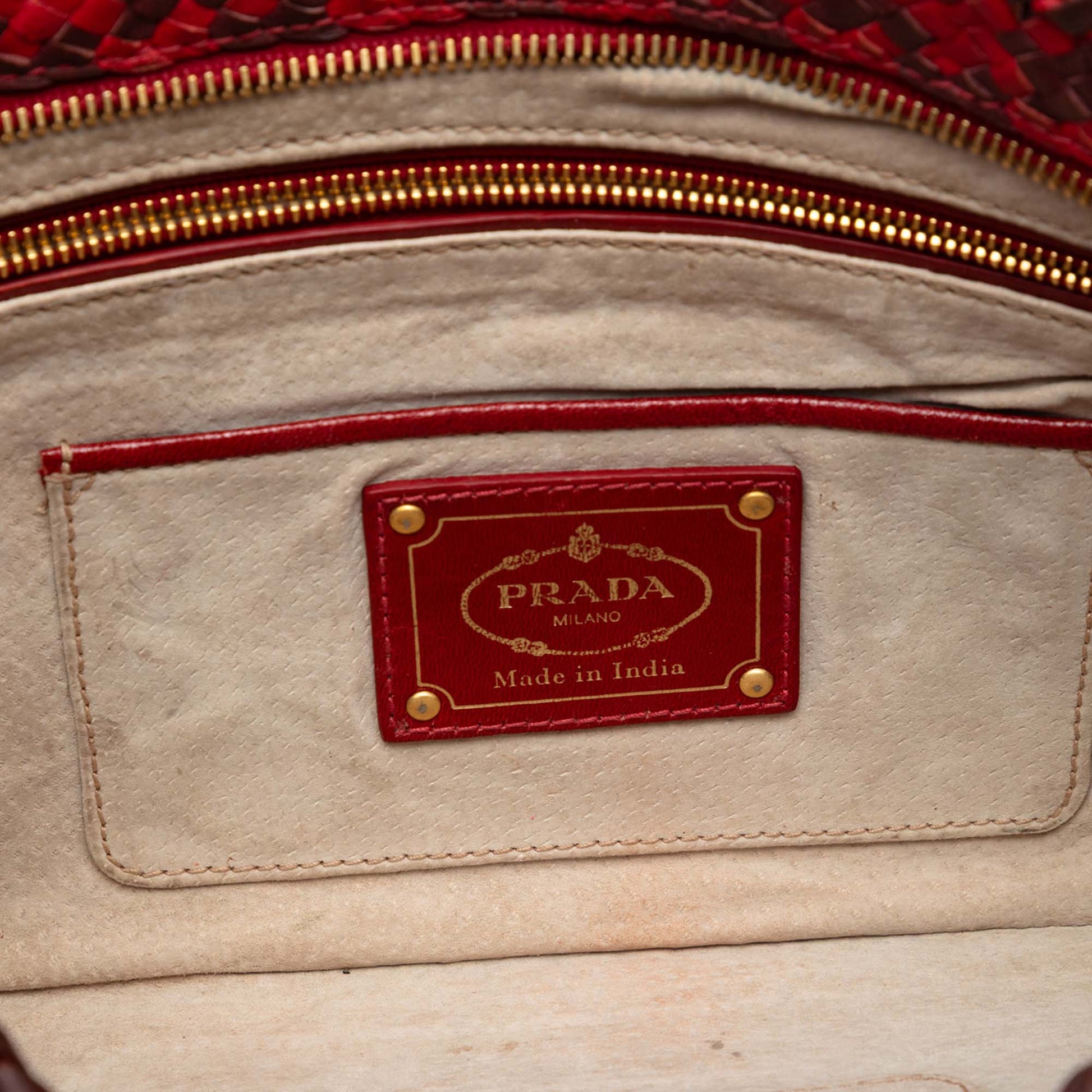 Prada Woven Goatskin Madras Zip Clutch