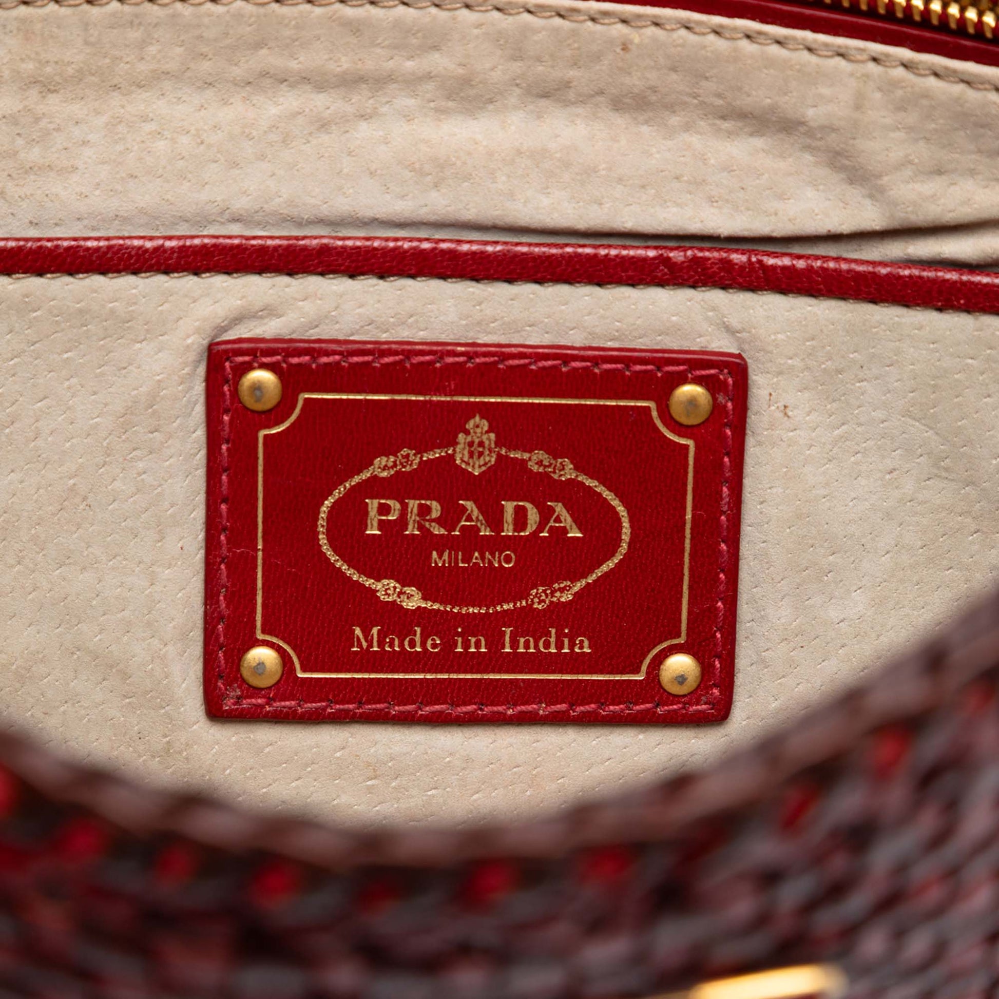 Prada Woven Goatskin Madras Zip Clutch