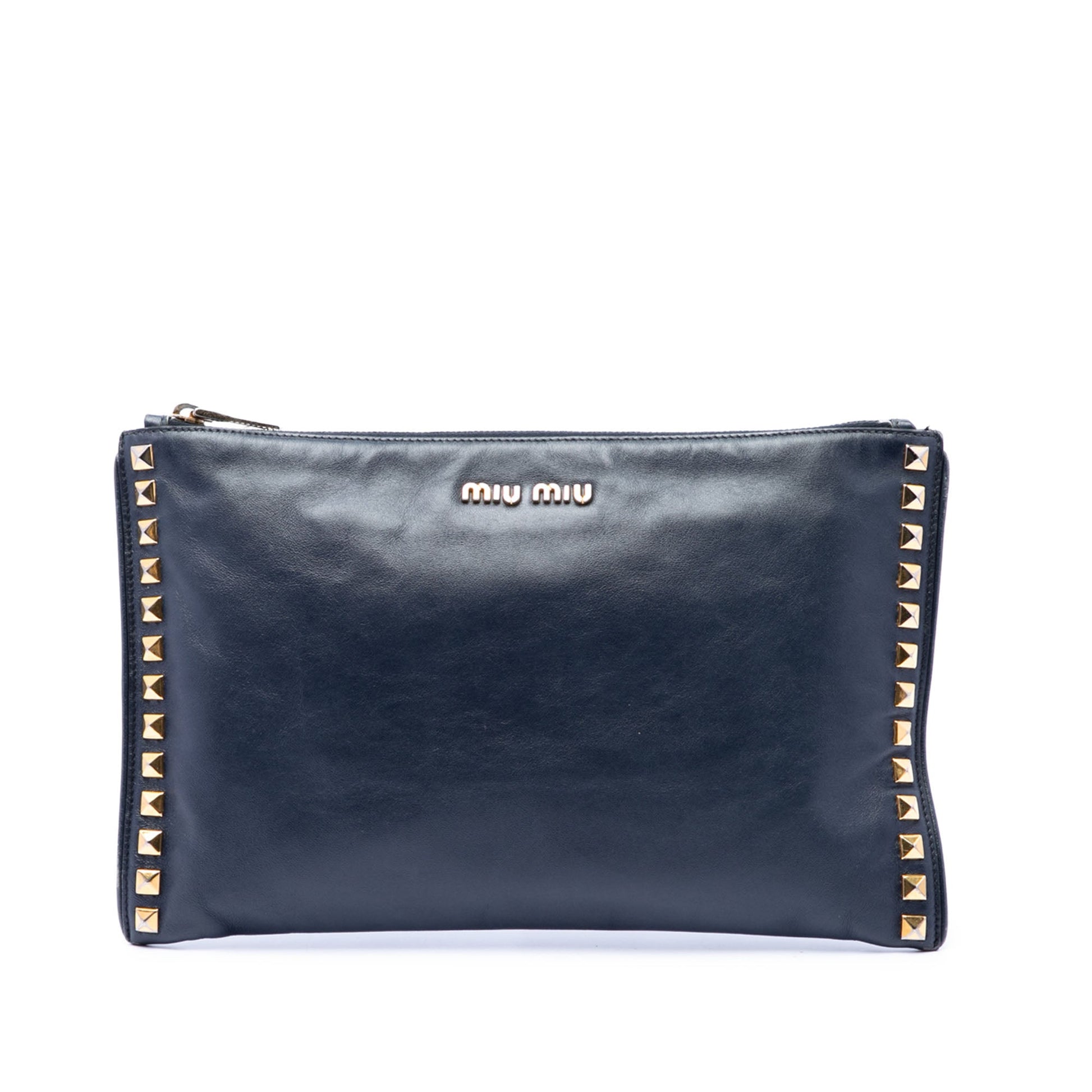 Miu Miu Studded Leather Zip Clutch