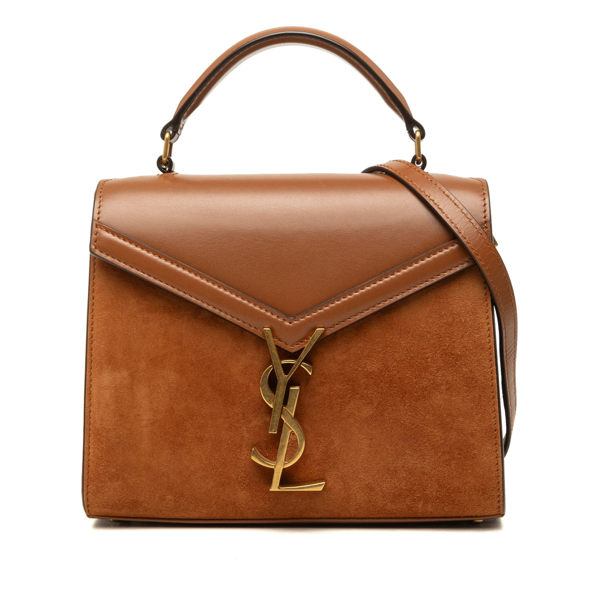 Saint Laurent Mini Suede and Calfskin Cassandra Top Handle Bag — Brown
