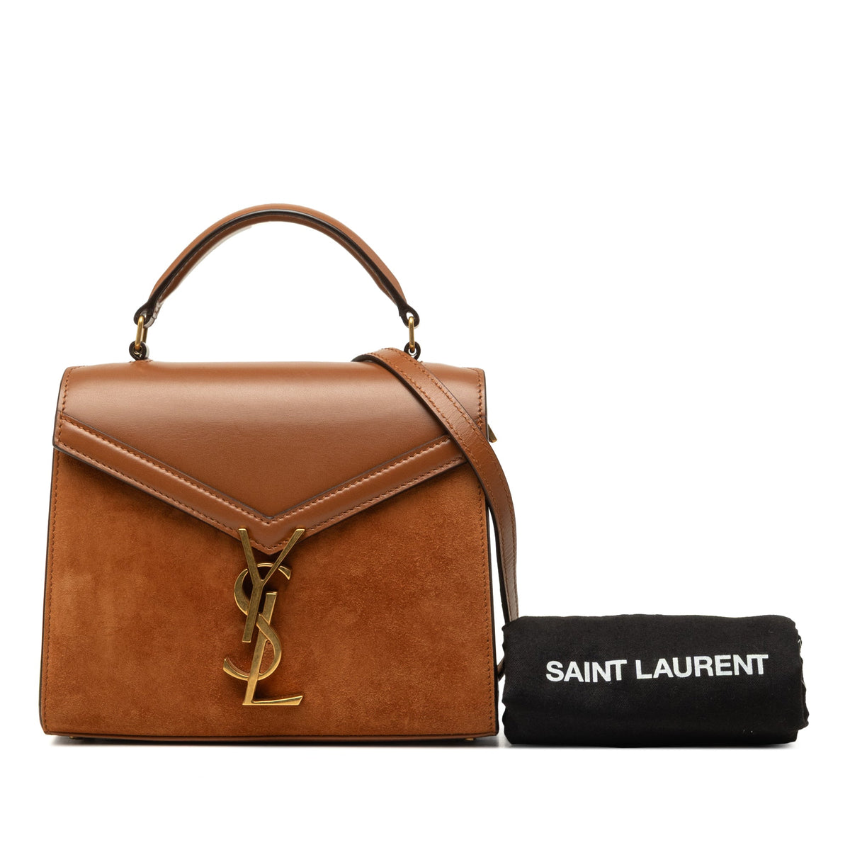 Saint Laurent Mini Suede and Calfskin Cassandra Top Handle Bag — Brown