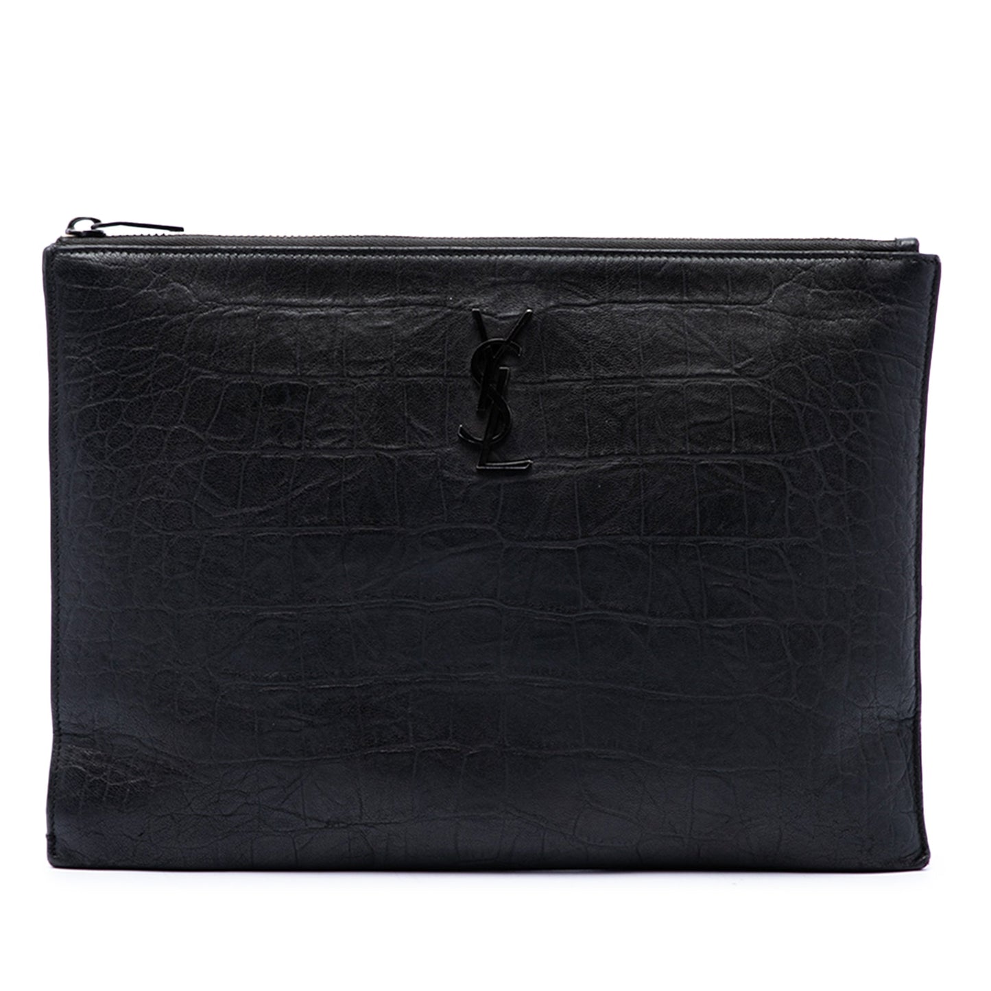 Saint Laurent Croc Embossed Leather Monogram iPad Case