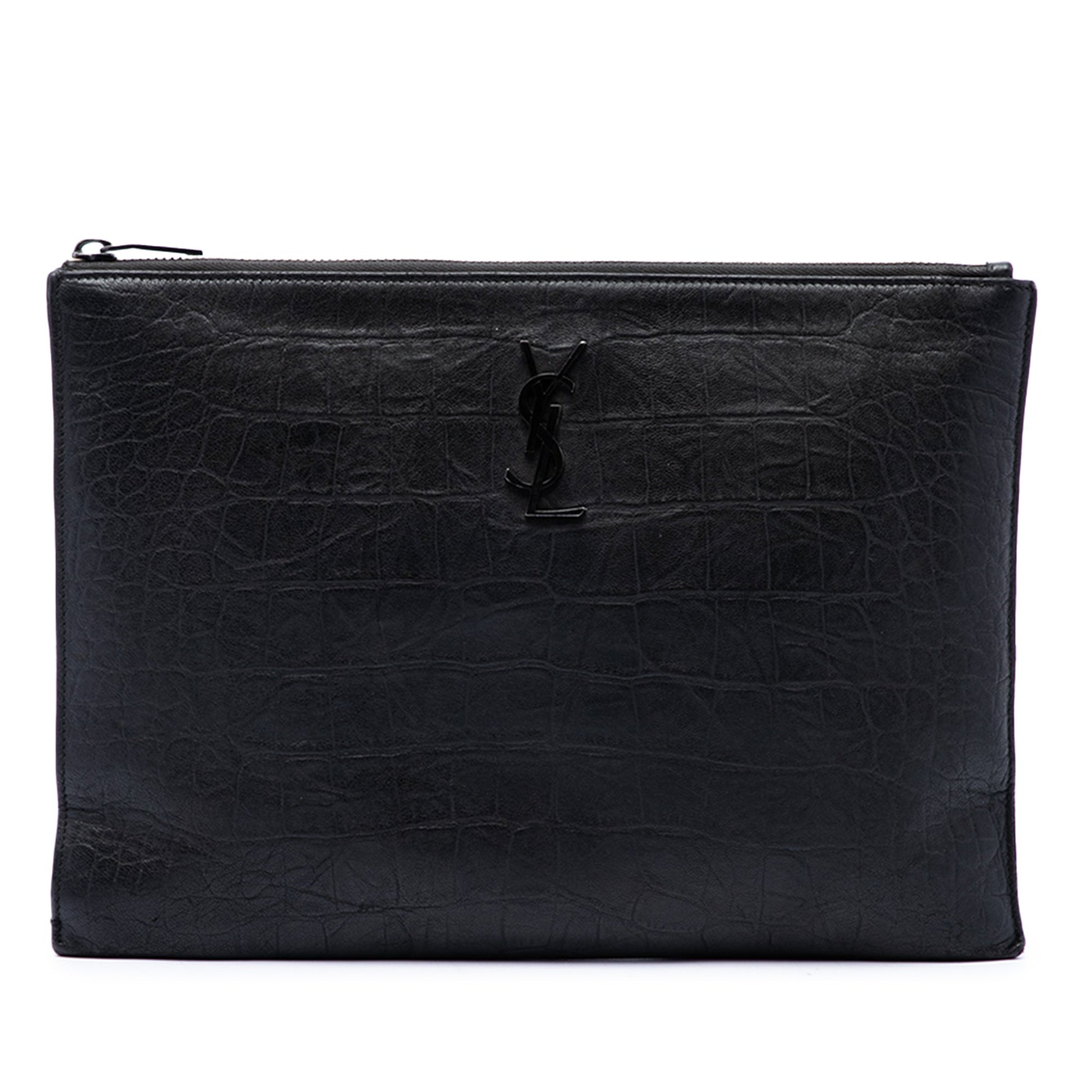 Saint Laurent Croc Embossed Leather Monogram iPad Case