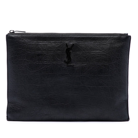 Saint Laurent Croc Embossed Leather Monogram iPad Case