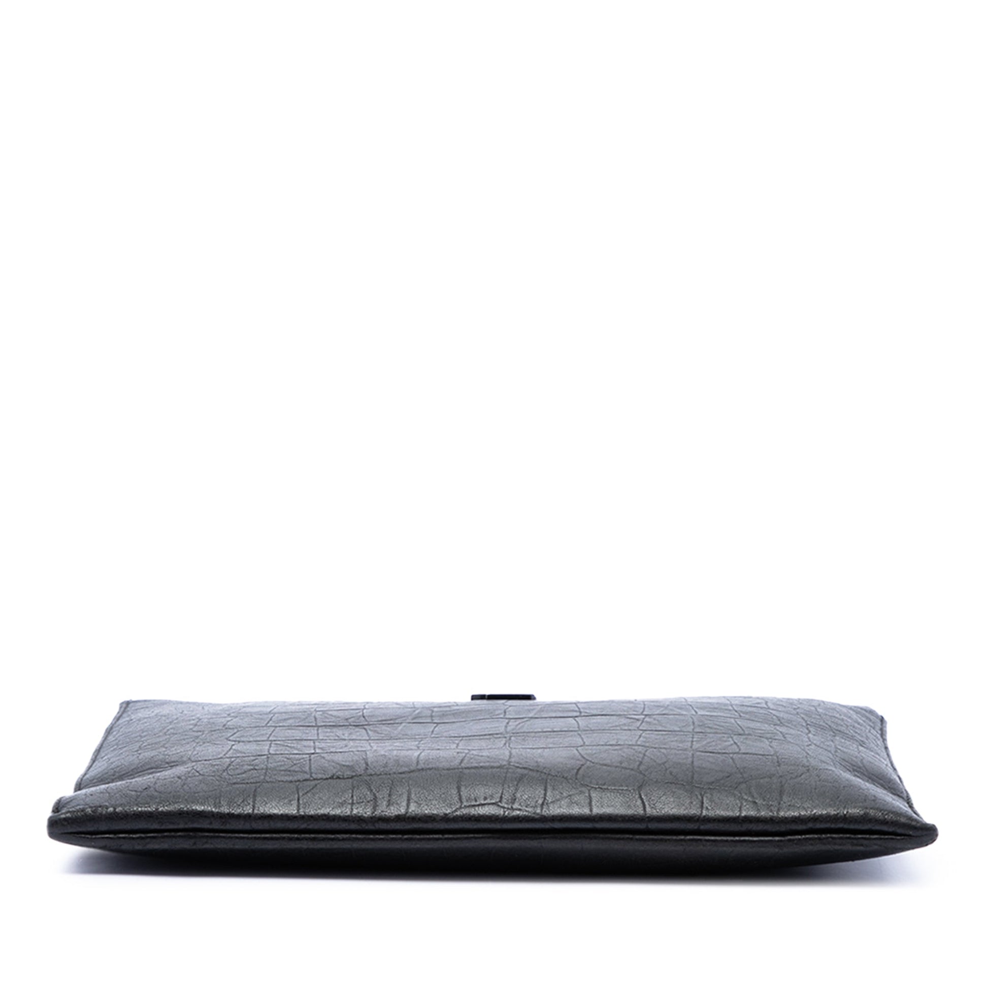 Saint Laurent Croc Embossed Leather Monogram iPad Case