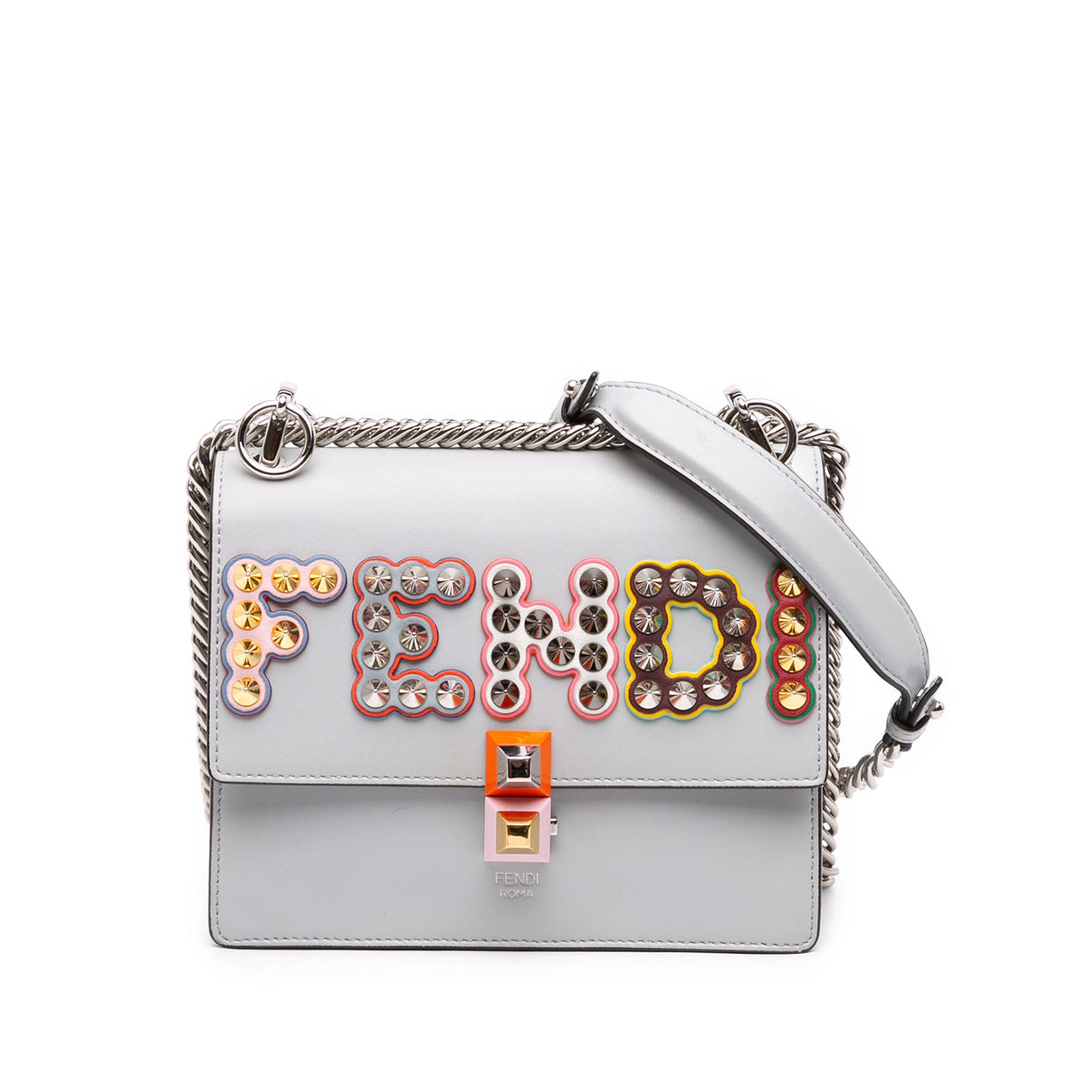 Fendi Small Studded Leather Kan I Crossbody — Blue