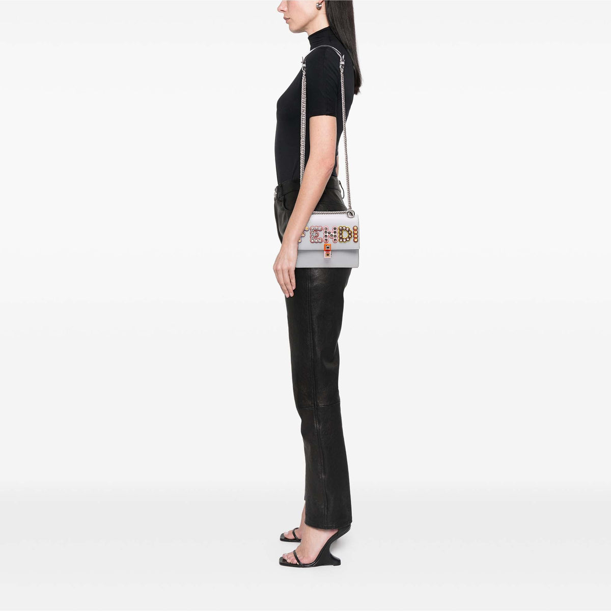 Fendi Small Studded Leather Kan I Crossbody — Blue