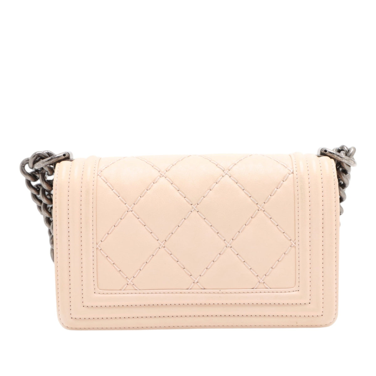 Chanel Small Quilted Lambskin Wild Stitch Boy Flap — Beige