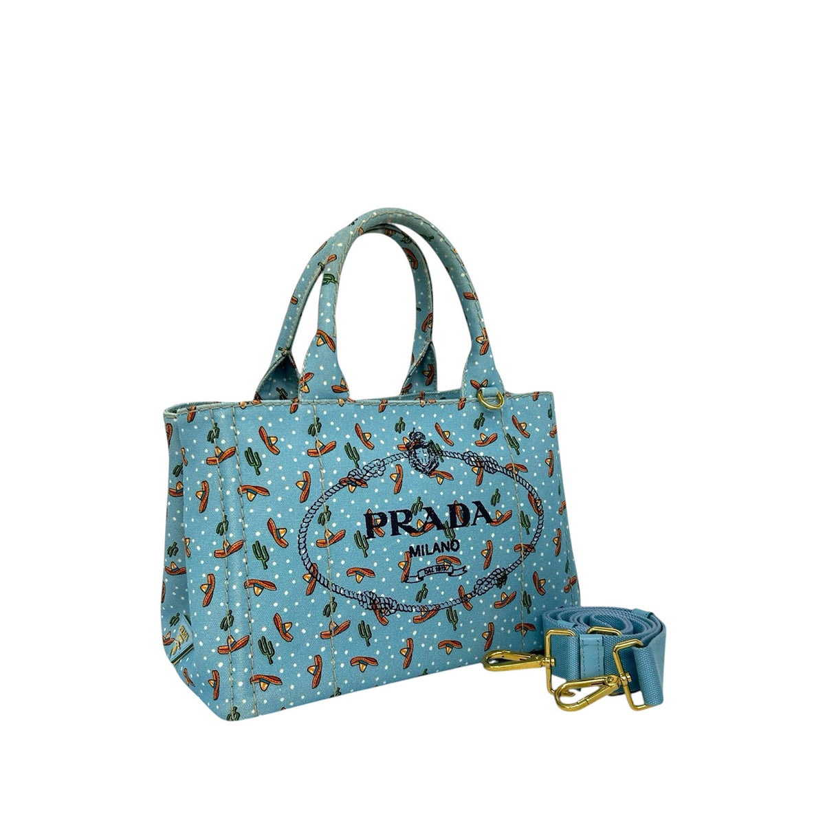 Prada Small Canvas Canapa Logo Sombrero Tote