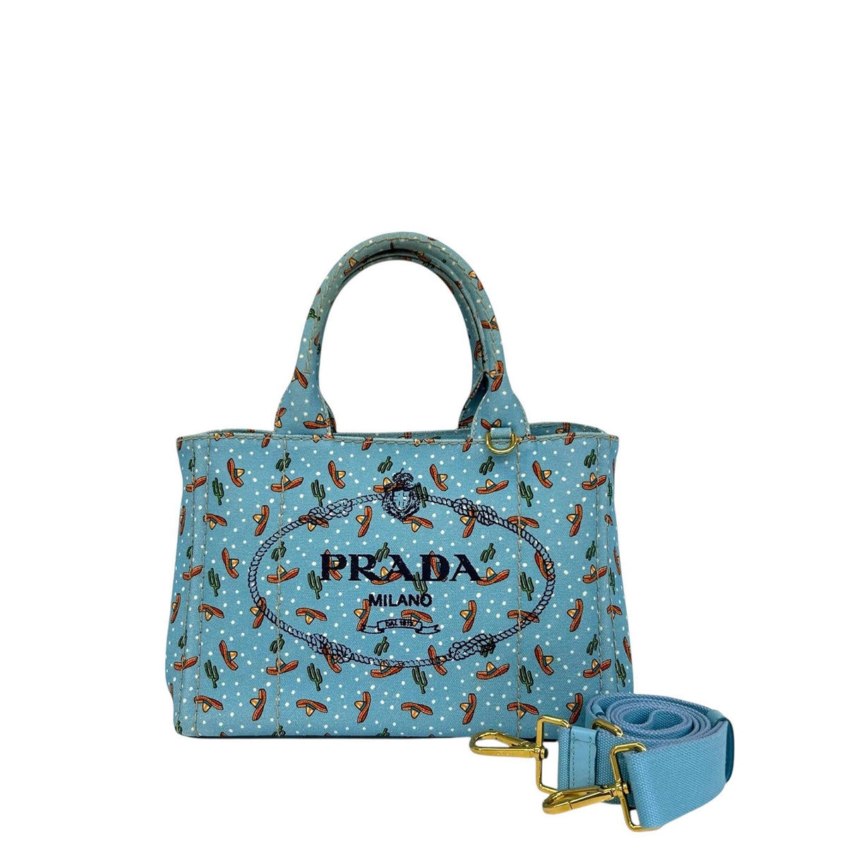 Prada Small Canvas Canapa Logo Sombrero Tote