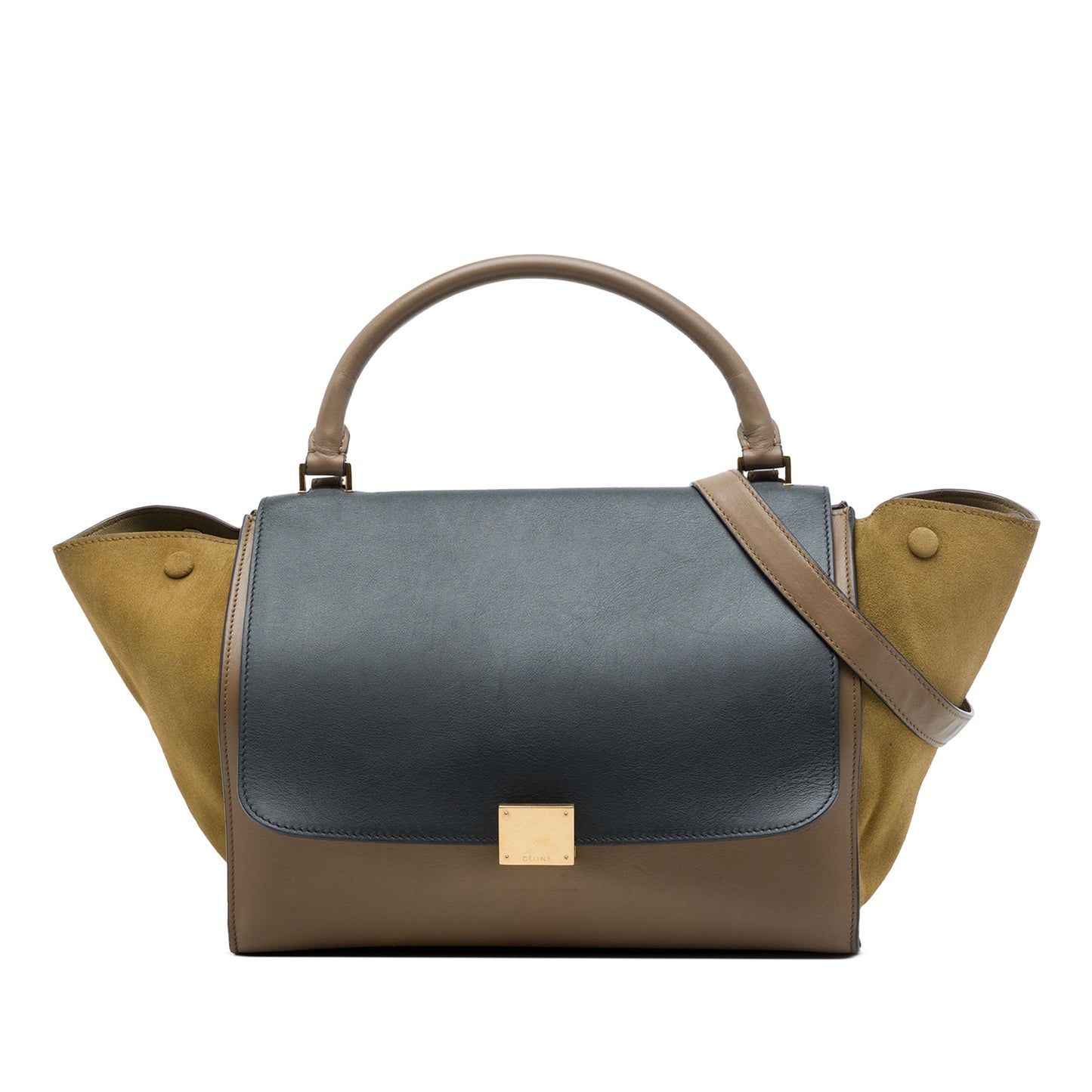Celine Medium Tricolor Calfskin and Suede Trapeze Satchel
