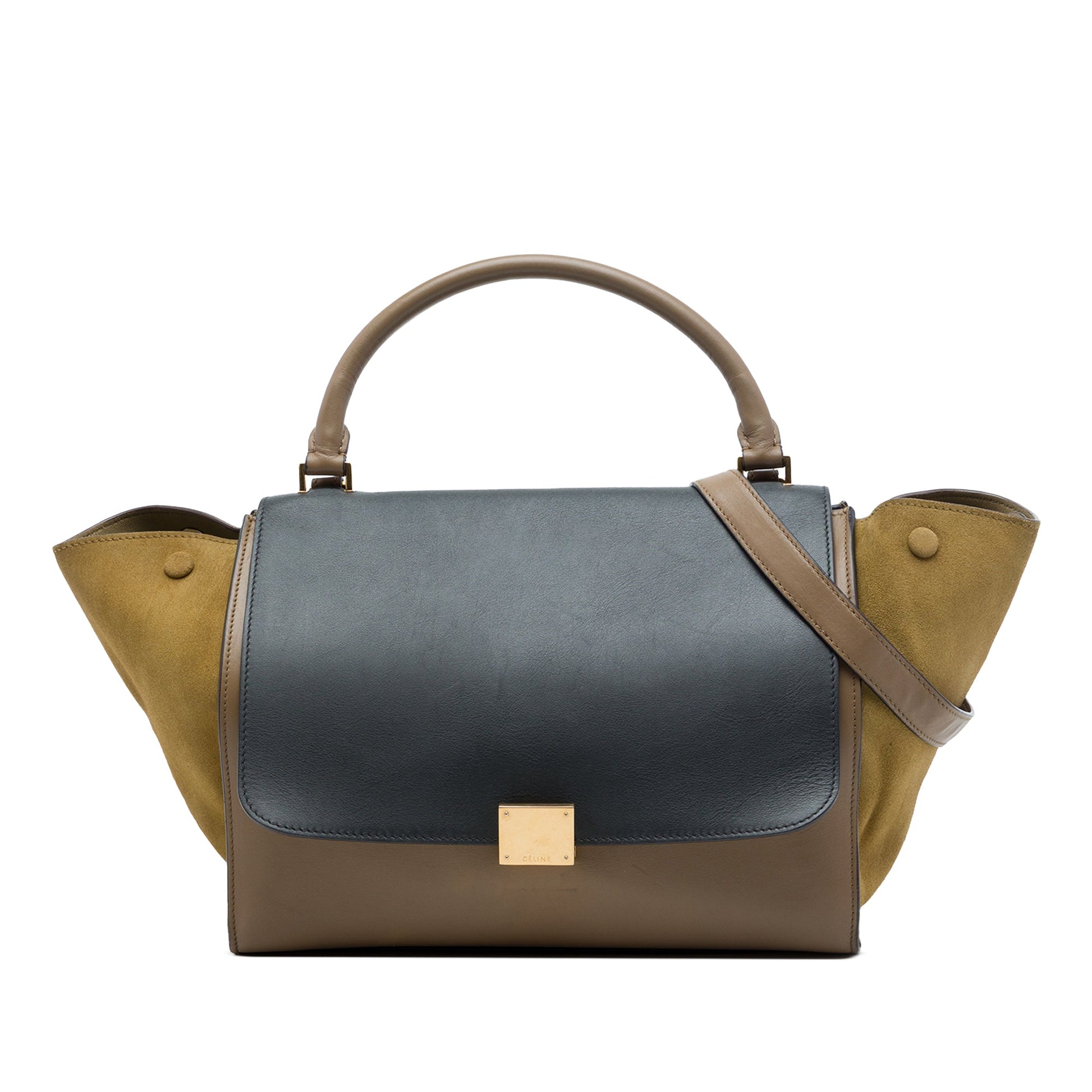 Celine Medium Tricolor Calfskin and Suede Trapeze Satchel