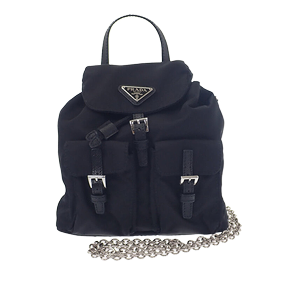Prada Mini Saffiano Trimmed Tessuto Drawstring Vela Backpack