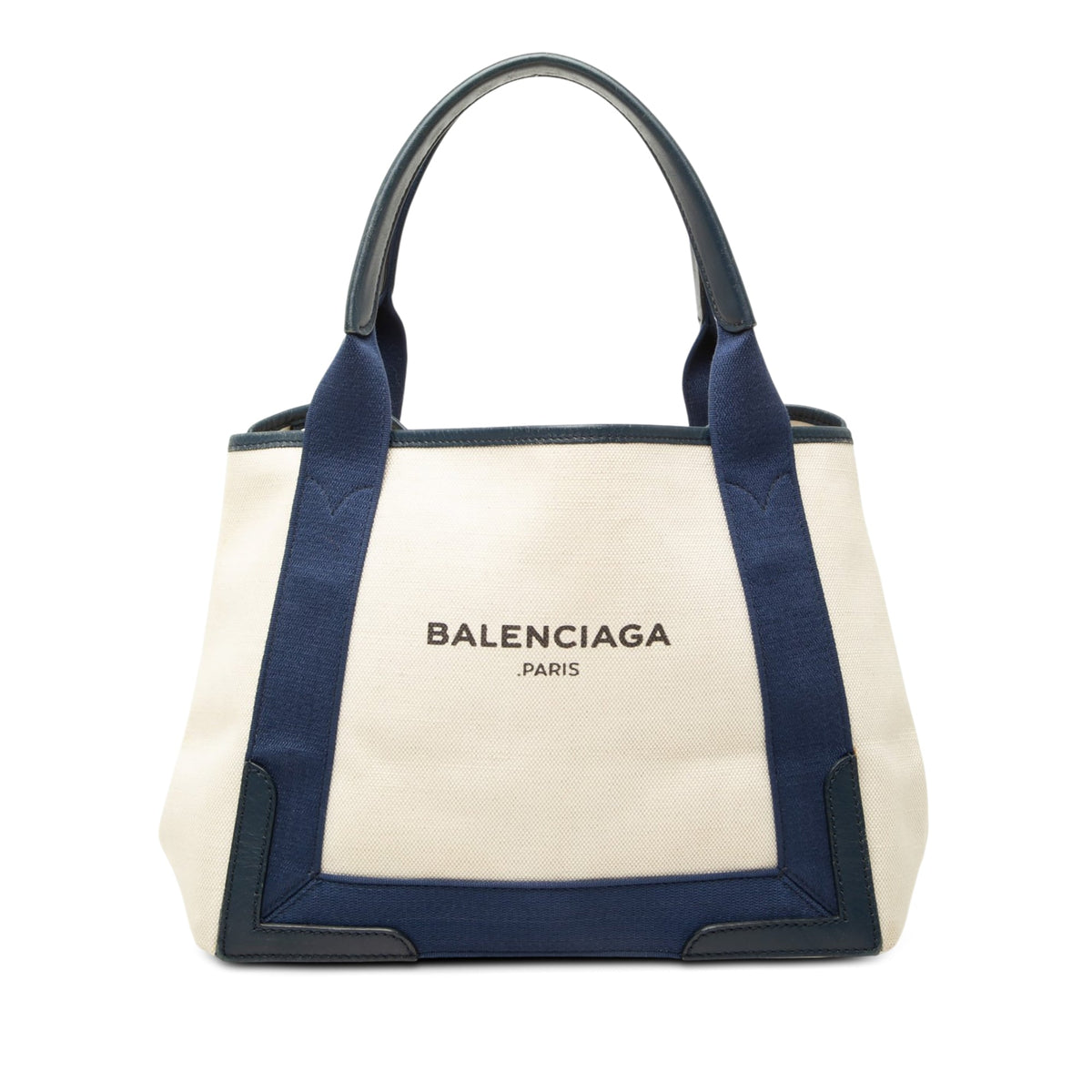 Balenciaga Canvas Navy Cabas Tote S — White