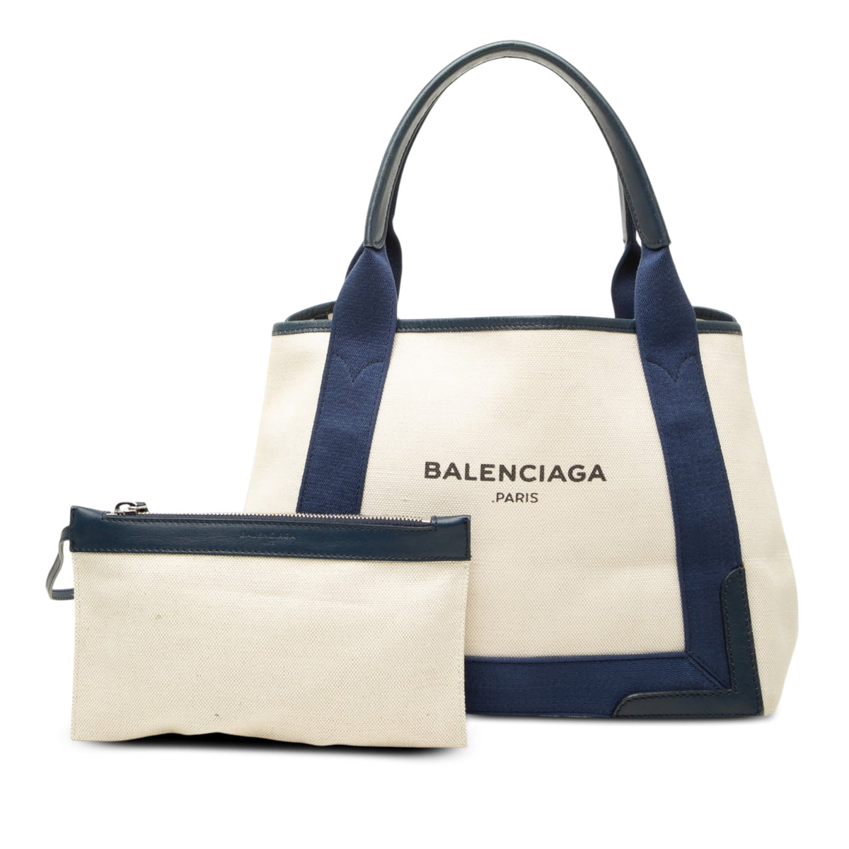 Balenciaga Canvas Navy Cabas Tote S — White