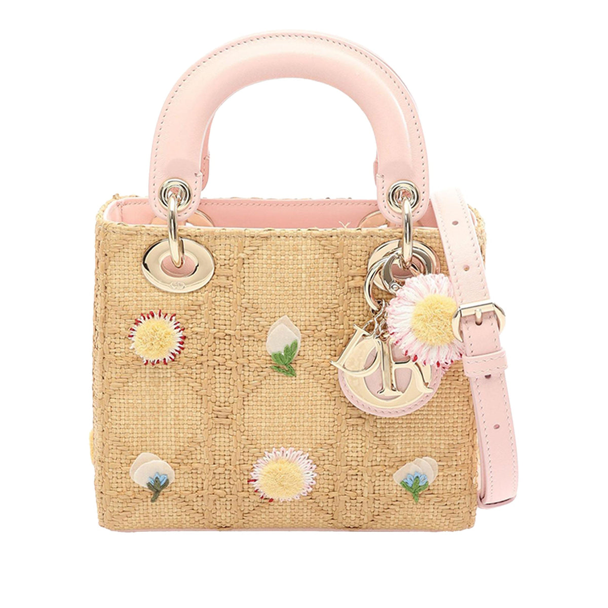Dior Mini Raffia Cannage Lady Dior — Beige