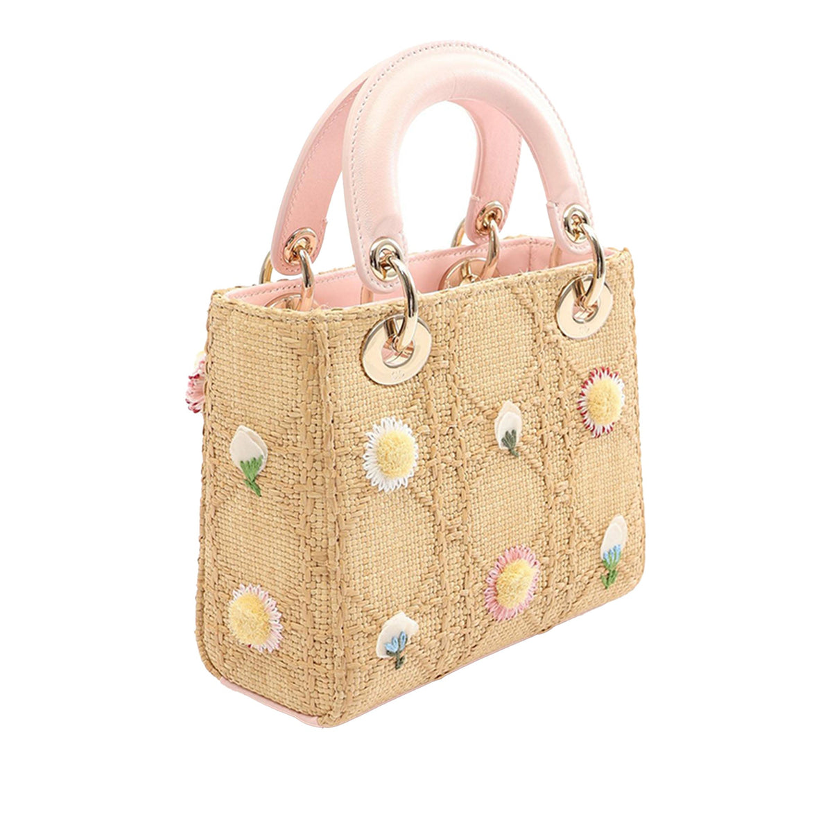 Dior Mini Raffia Cannage Lady Dior — Beige