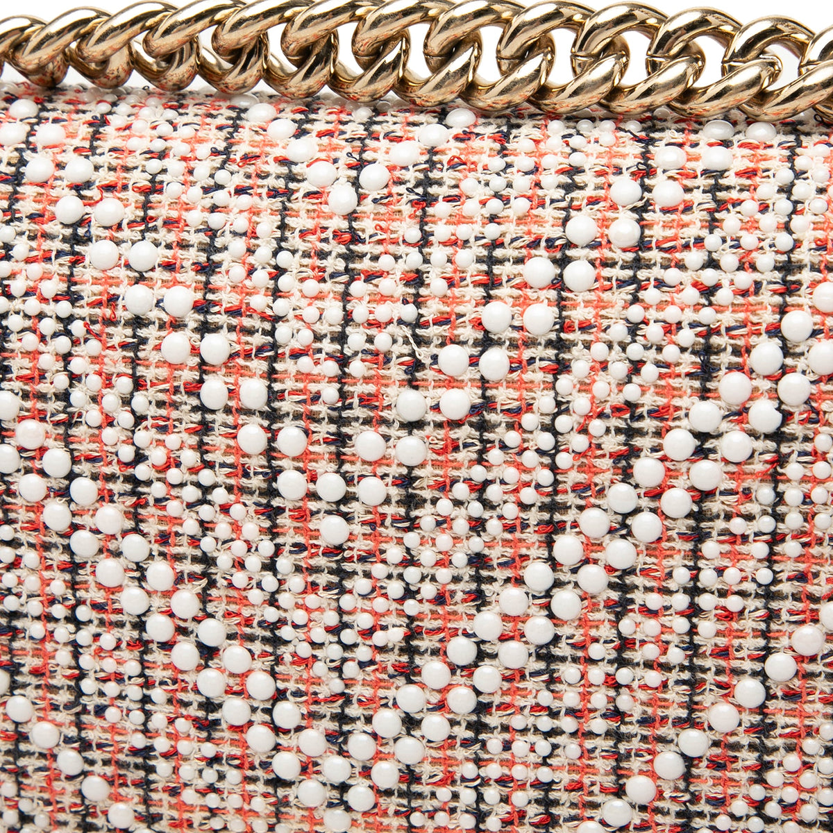 Chanel Small Chevron Tweed and Lambskin Pearl Boy Flap