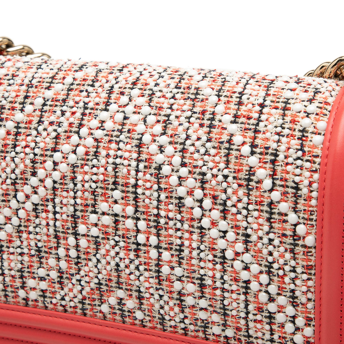 Chanel Small Chevron Tweed and Lambskin Pearl Boy Flap