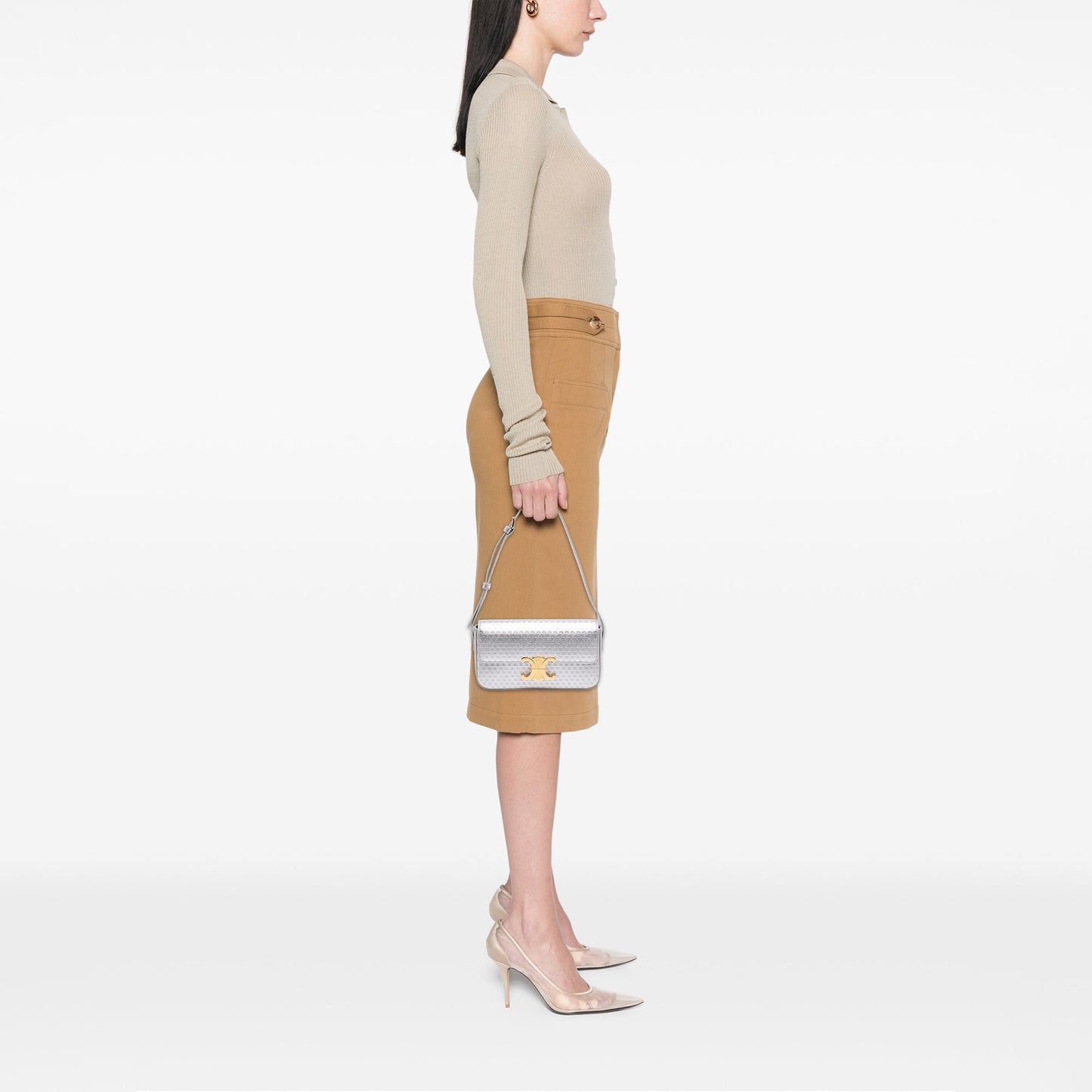Celine Triomphe All Over Laminated Calfskin Claude Shoulder Bag