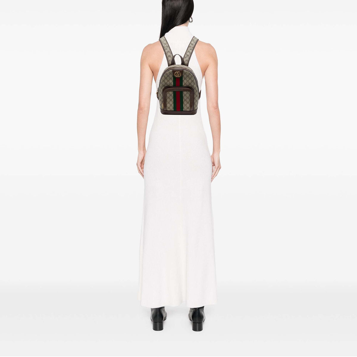 Gucci Small GG Supreme Web Ophidia Backpack — Beige