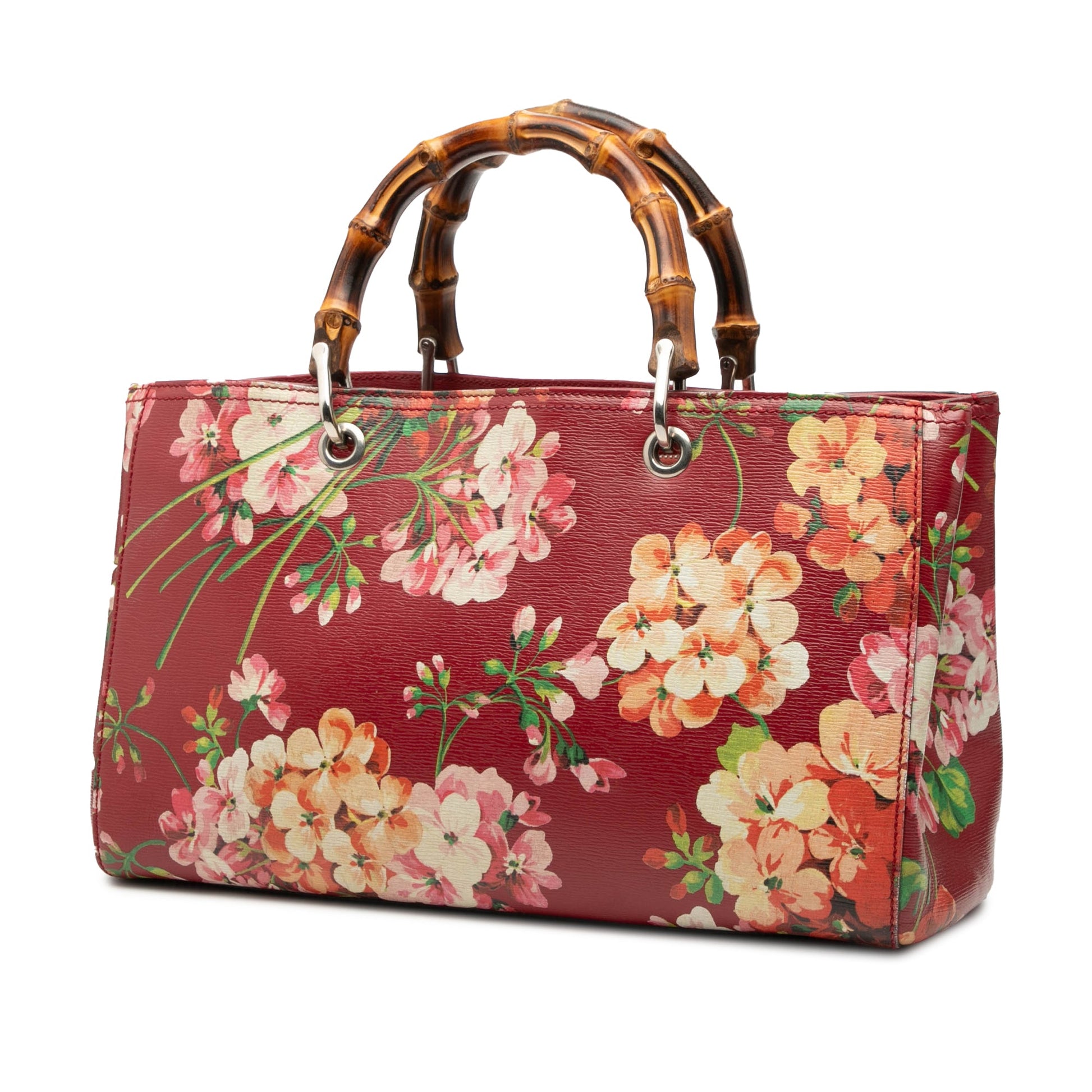 Gucci Medium Calfskin Blooms Bamboo Shopper Satchel