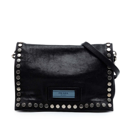 Prada Glace Calf Studded Etiquette Flap