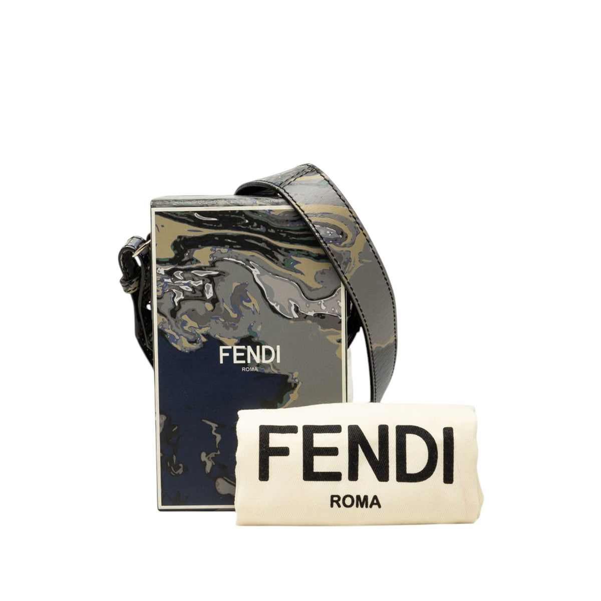 Fendi Smooth Calfskin Marble Print Vertical Box Crossbody