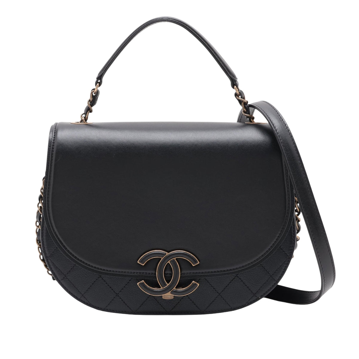 Chanel Medium Shiny Calfskin and Quilted Goatskin Coco Curve Flap — Black