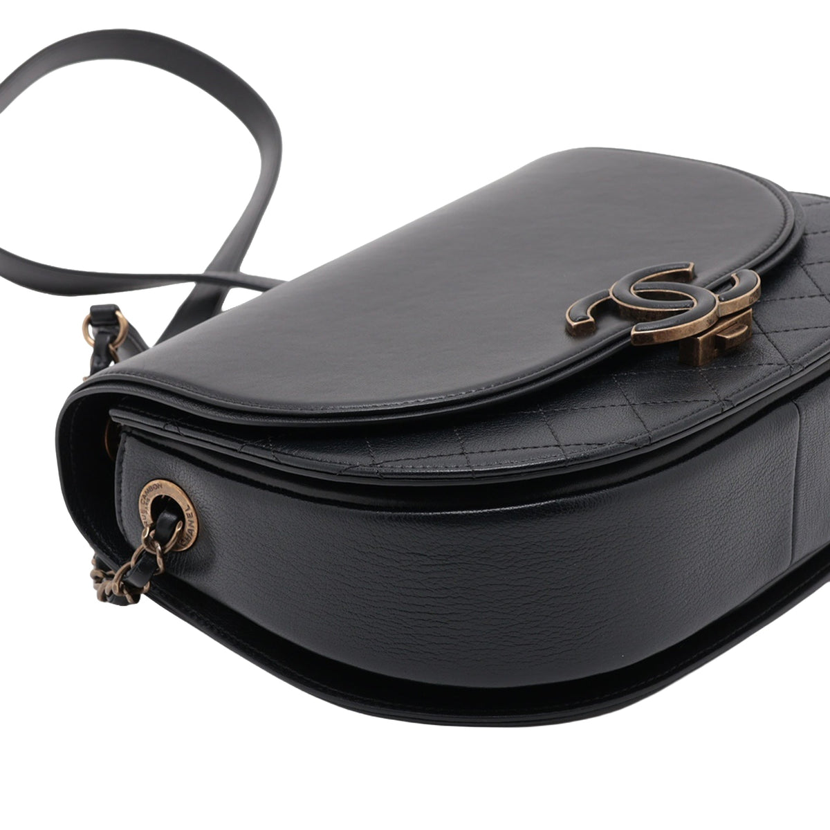Chanel Medium Shiny Calfskin and Quilted Goatskin Coco Curve Flap — Black