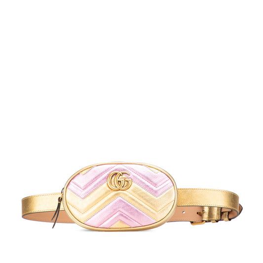 Gucci GG Marmont Matelasse Metallic Bicolor Leather Belt Bag