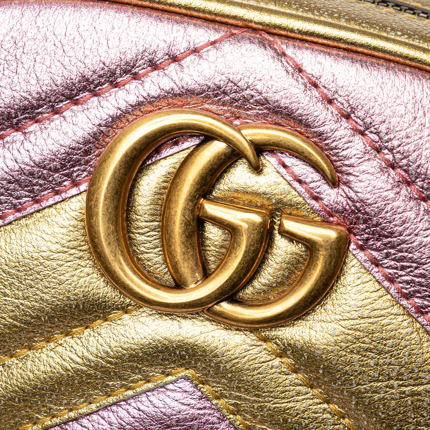 Gucci GG Marmont Matelasse Metallic Bicolor Leather Belt Bag