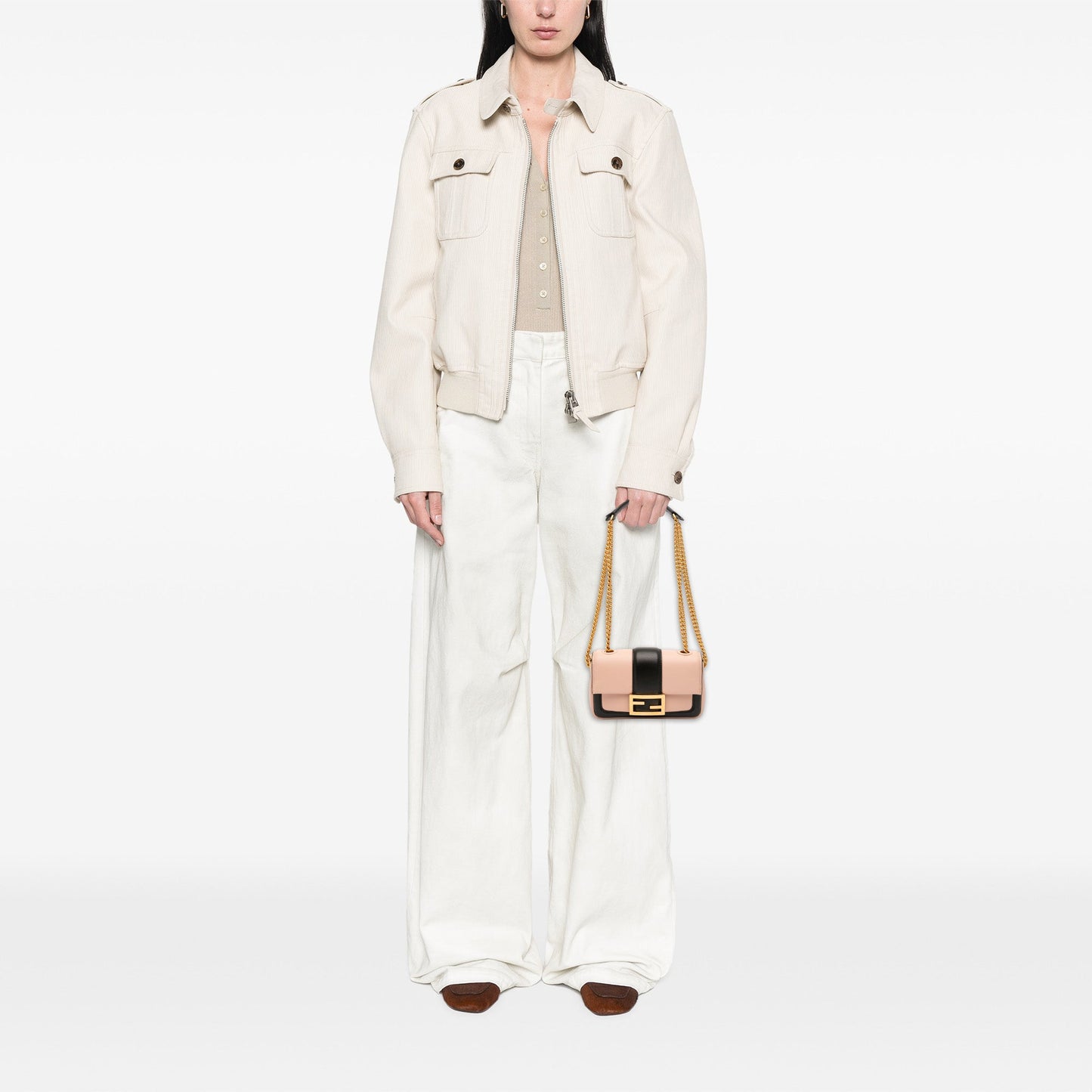 Fendi Mini Bicolor Nappa Apolo Chain Baguette Shoulder Bag