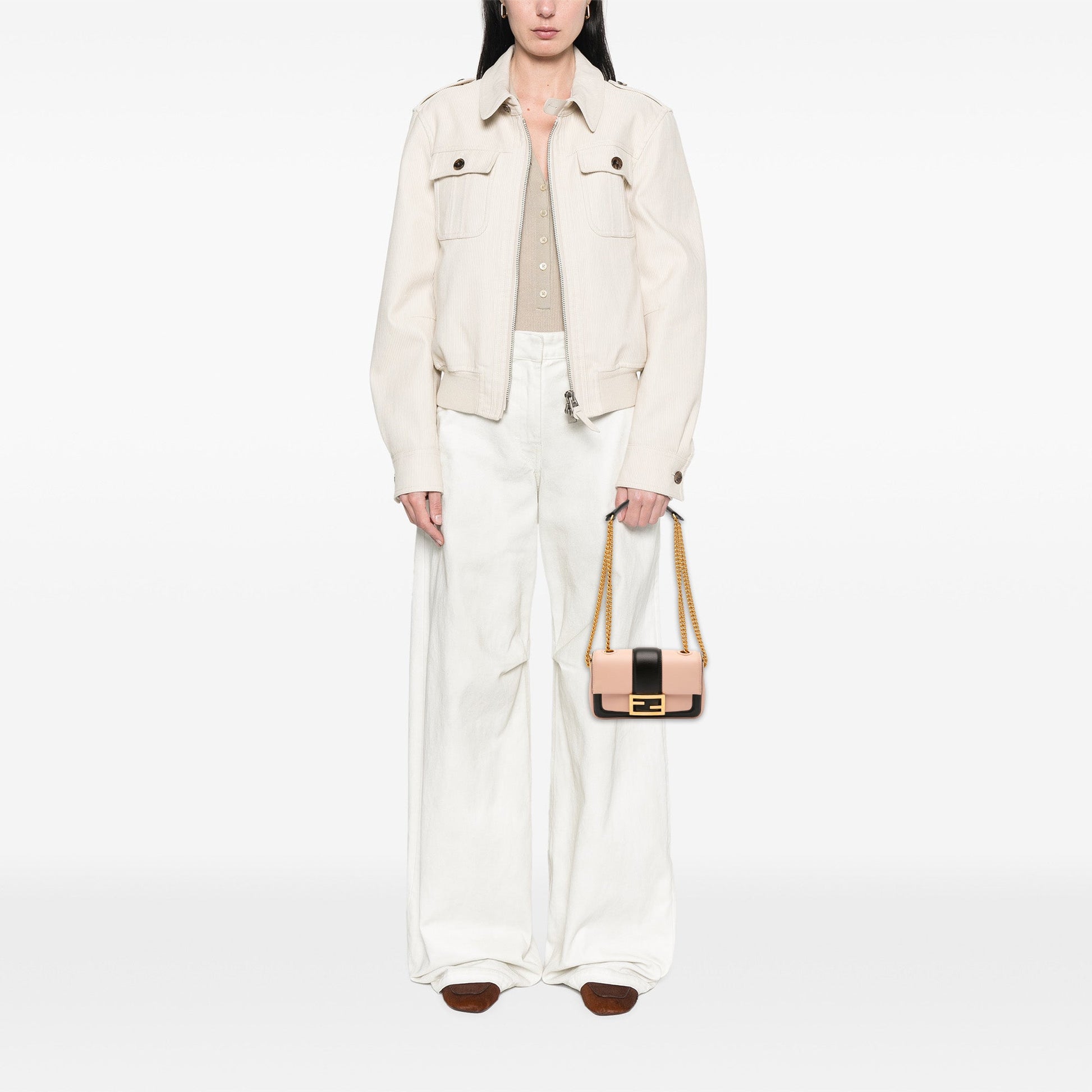 Fendi Mini Bicolor Nappa Apolo Chain Baguette Shoulder Bag