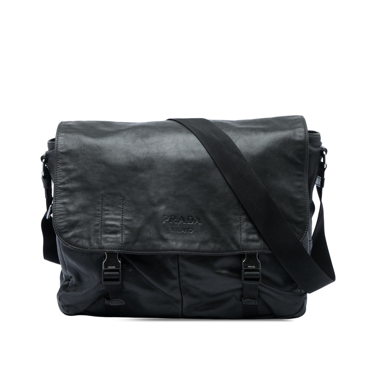 Prada Soft Calf Double Buckle Flap Camera Bag — Black