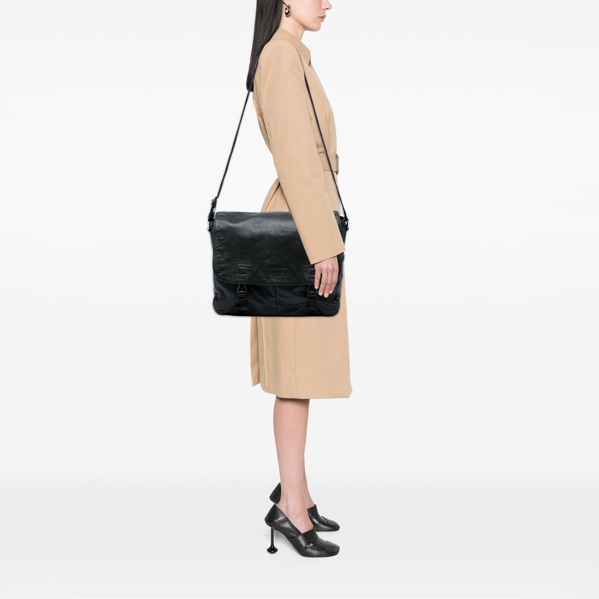Prada Soft Calf Double Buckle Flap Camera Bag — Black