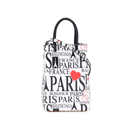 Balenciaga Mini Calfskin Bonjour Paris Shopping Phone Holder