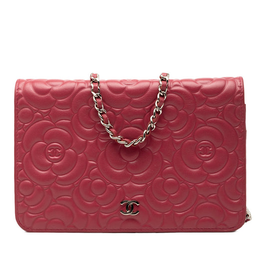 Chanel CC Embossed Lambskin Camellia Wallet On Chain