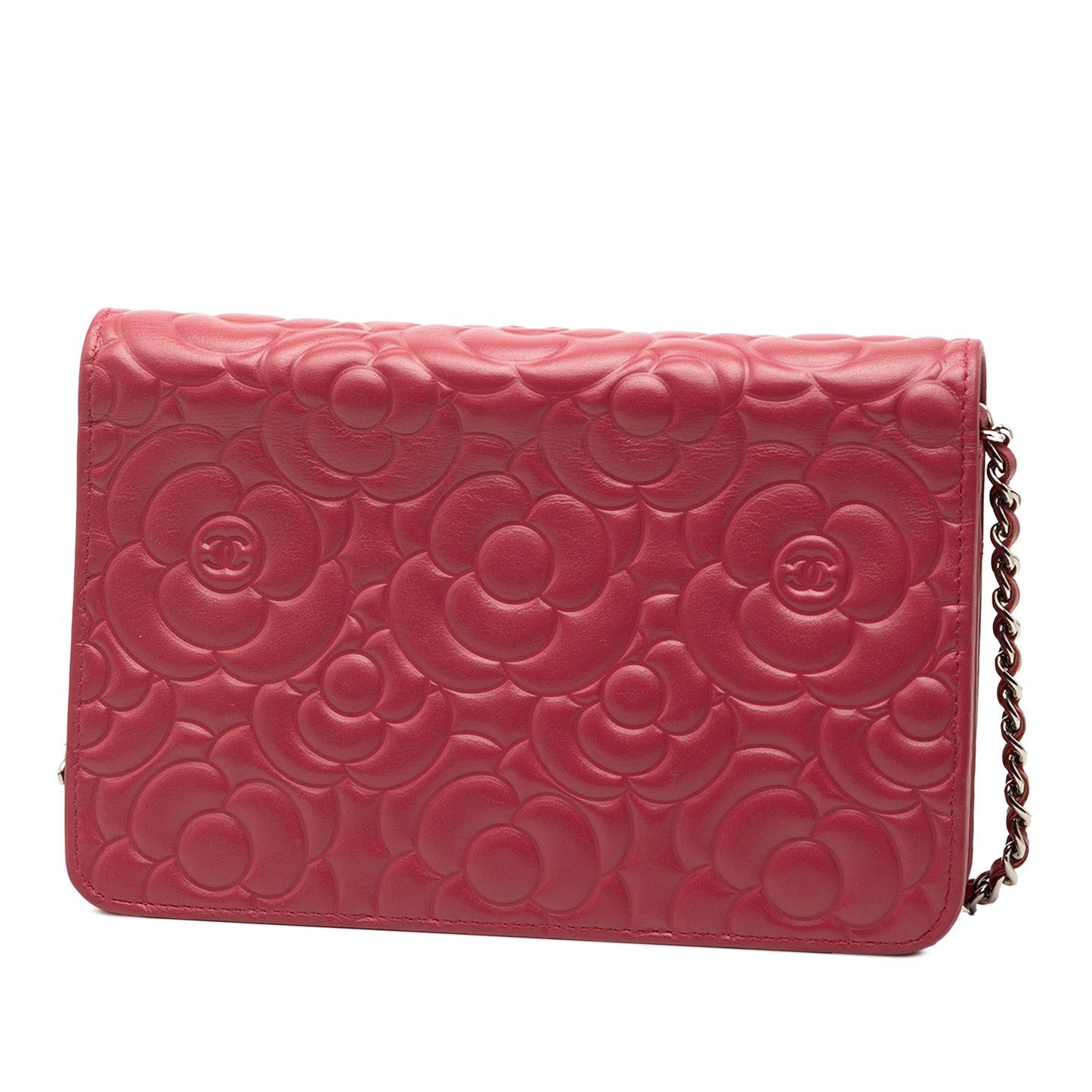 Chanel CC Embossed Lambskin Camellia Wallet On Chain