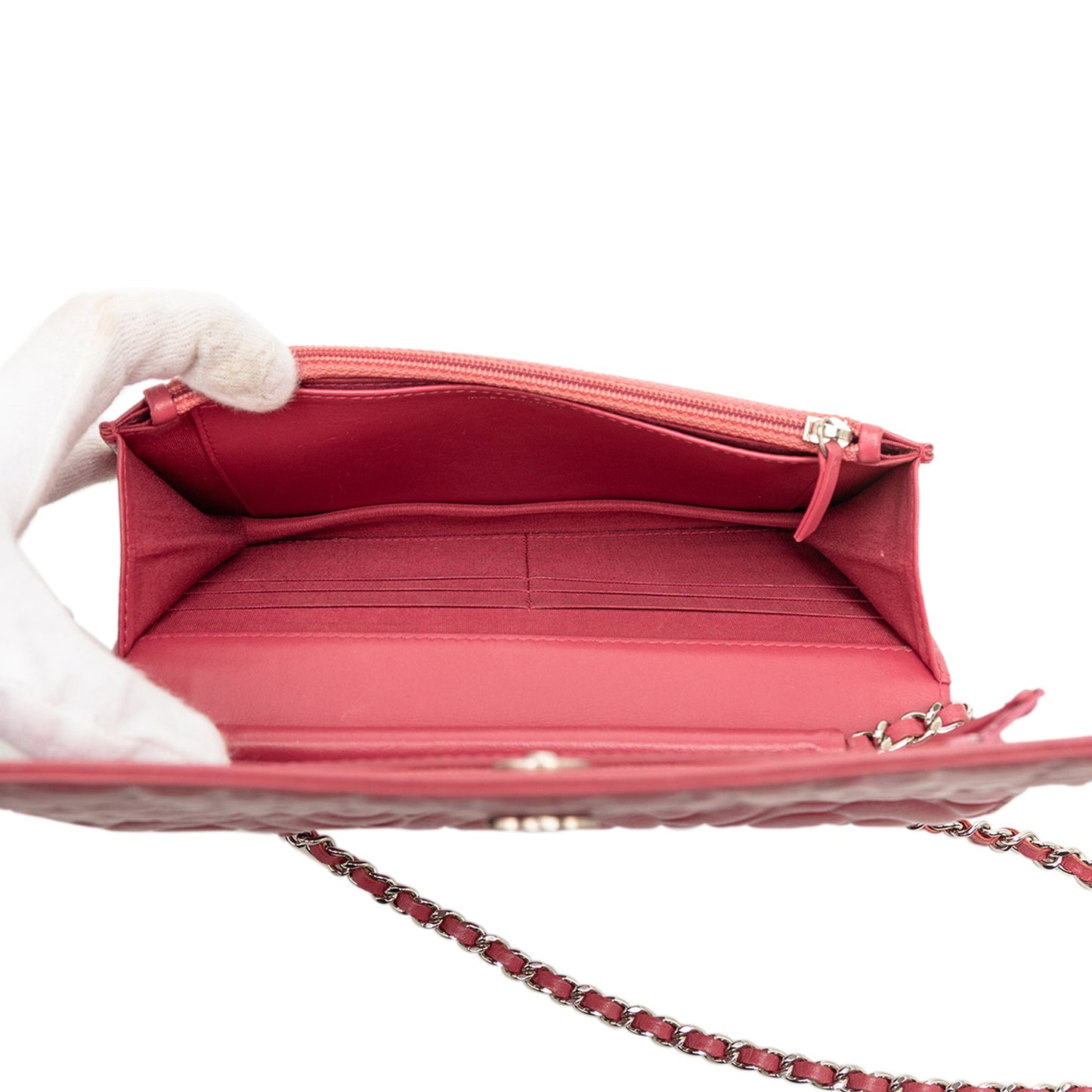Chanel CC Embossed Lambskin Camellia Wallet On Chain