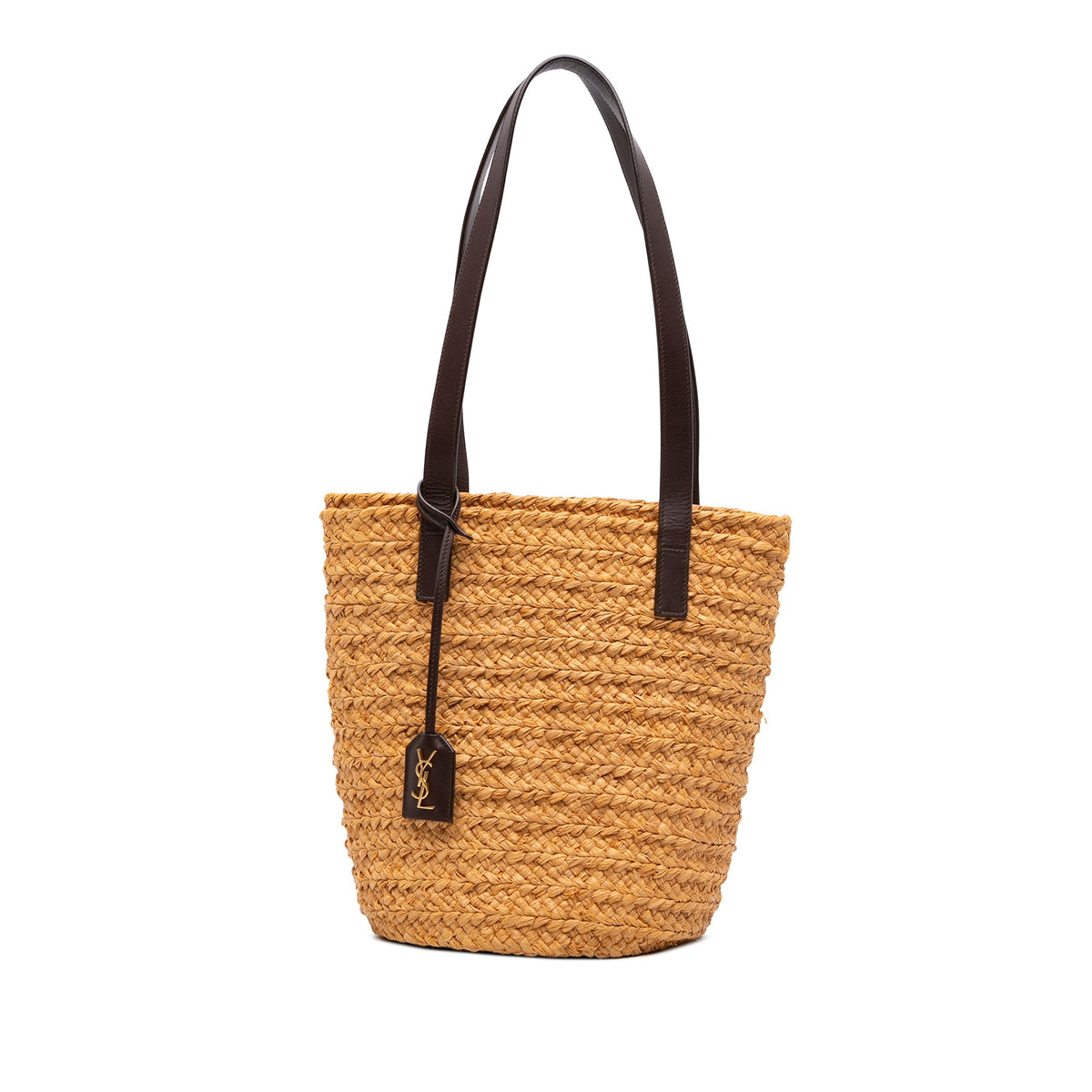 Saint Laurent Small Raffia Panier Tote — Beige