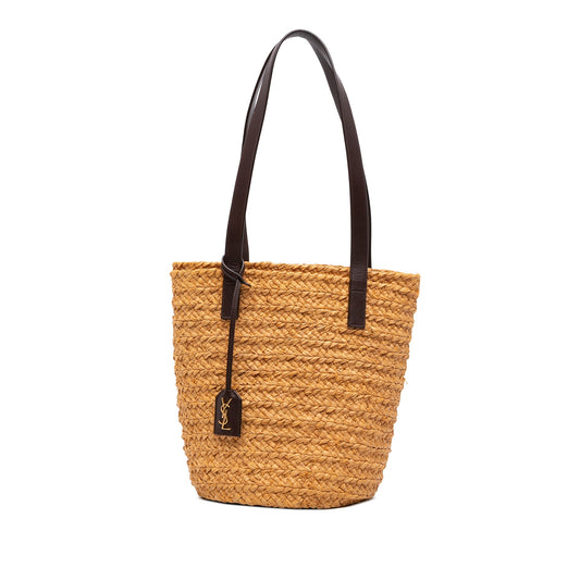 Saint Laurent Small Raffia Panier Tote — Beige
