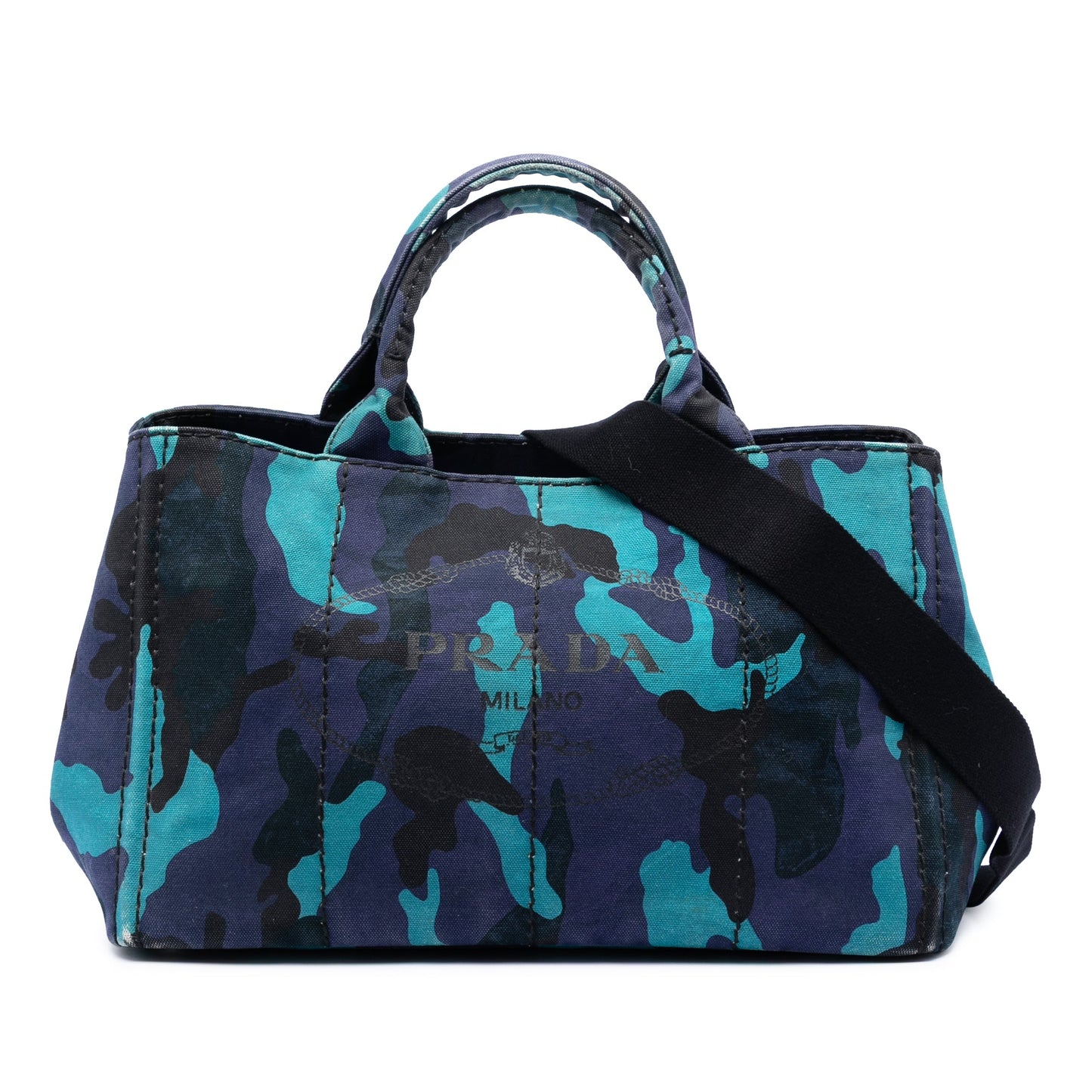 Prada Canvas Canapa Logo Camouflage Satchel