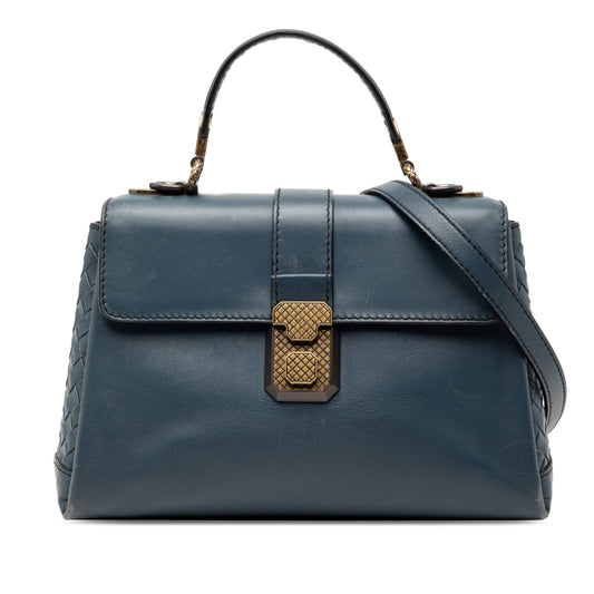 Bottega Veneta Small Intrecciato Trimmed Nappa Piazza Top Handle Satchel