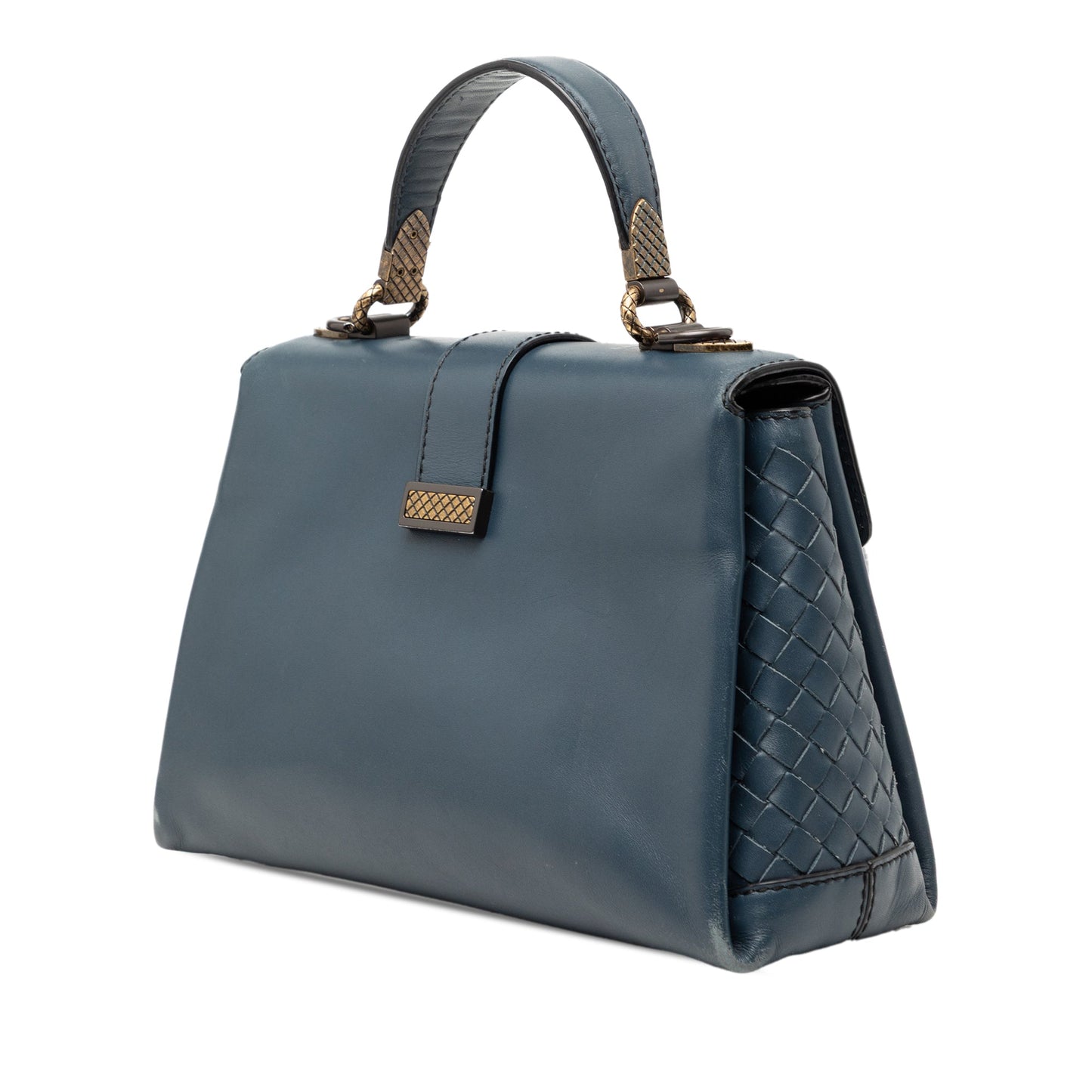 Bottega Veneta Small Intrecciato Trimmed Nappa Piazza Top Handle Satchel